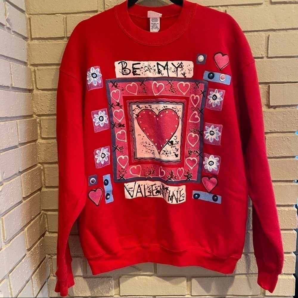 India Ink Hand Painted Valentines Day Heart Sweatshirt Sweater Vintage XL